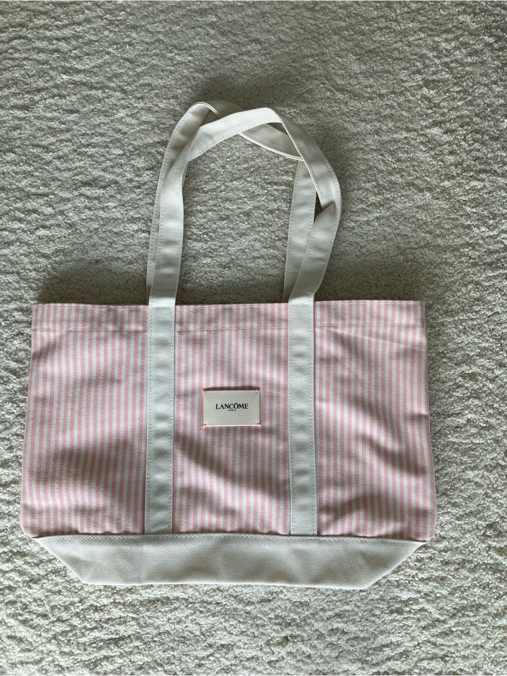 Lancome Pink Stripe Canvas Tote with White Trim